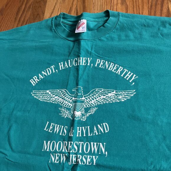 Vintage Jerzees Moorestown New Jersey Law Firm Eagle Made In USA Teal T-Shirt XL - Picture 2 of 6